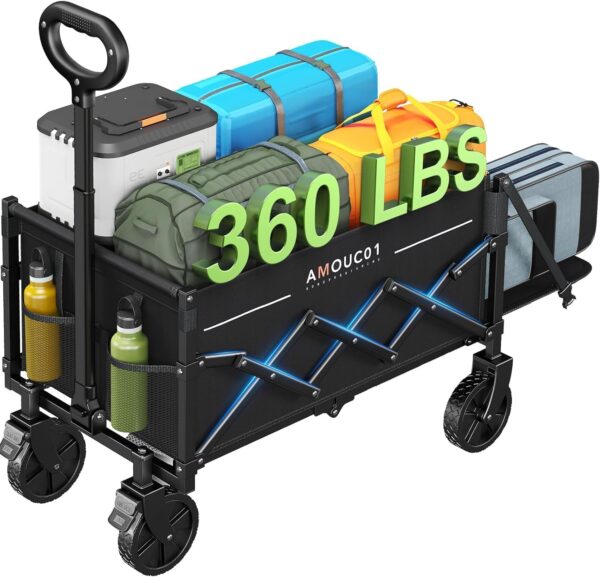 AMADA HOMEFURNISHING Faltbarer Handwagen 163 kg 90 L mit Getränkehaltern