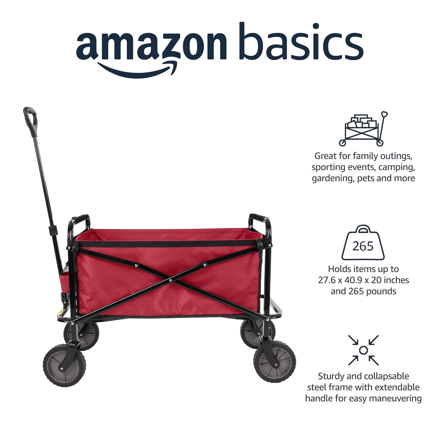 Amazon Basics Klappbarer Garten-Handwagen mit Abdeckung Rot