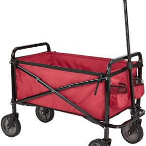 Amazon Basics Klappbarer Garten-Handwagen mit Abdeckung Rot