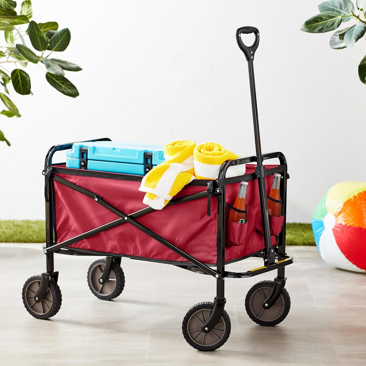 Amazon Basics Klappbarer Garten-Handwagen mit Abdeckung Rot