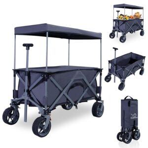 CCLife Kinder-Handwagen Faltbar mit Dach, Tisch & Breitreifen 80kg