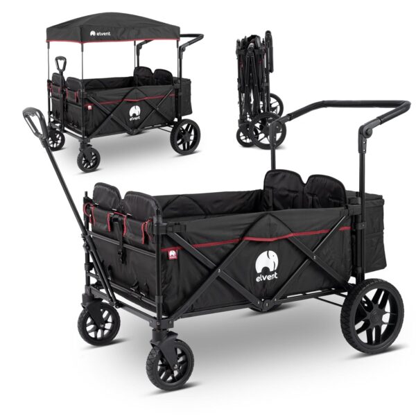 elvent® WagonPro Premium Faltbarer Kinderwagen mit Dach, 4 Sitze, Offroad-Reifen