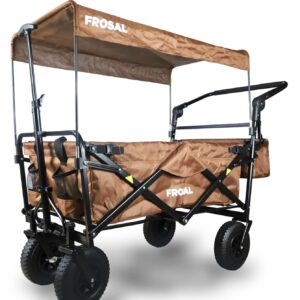 FROSAL Klappbarer Handwagen Luftreifen Sonnendach Bremsen Strand/Wald