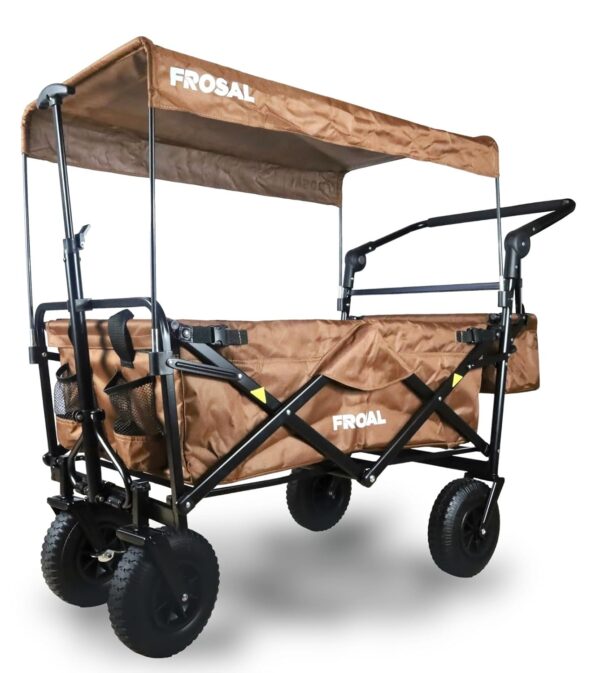 FROSAL Klappbarer Handwagen Luftreifen Sonnendach Bremsen Strand/Wald