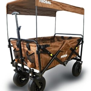 FROSAL Nick Brown Faltbare Strandkarre mit Luftreifen, Bremse & Dach