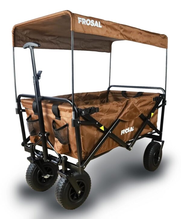 FROSAL Nick Brown Faltbare Strandkarre mit Luftreifen, Bremse & Dach
