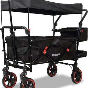 FUXTEC Klappbarer Handwagen FX-CT850 Schwarz mit Dach, Bremsen & für Kinder