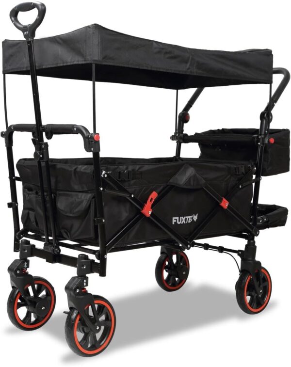 FUXTEC Klappbarer Handwagen FX-CT850 Schwarz mit Dach, Bremsen & für Kinder