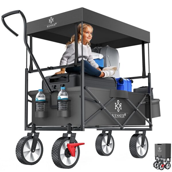 KESSER® Faltbarer Handwagen mit Dach, 360° Räder & Bremse