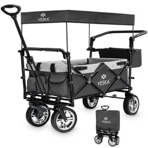 Klappbarer 2-Sitzer Handwagen mit Dach, bis 80 kg