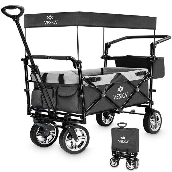 Klappbarer 2-Sitzer Handwagen mit Dach, bis 80 kg