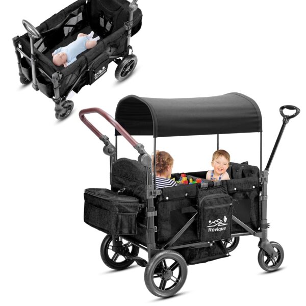 Klappbarer 2-Sitzer Kinderwagen mit Sonnendach & Push/Pull