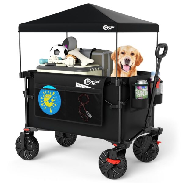 PORTAL Faltbarer Handwagen mit Dach 350L 122kg Breite Reifen