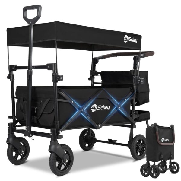 Sekey Faltbare Kinder-Schubkarre mit Dach 2 Kinder 100 kg