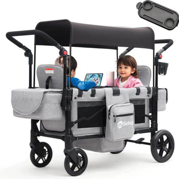 Sekey Luxer 6060 Twin: Klappbarer Doppelkinderwagen mit Dach & 5-Punkt-Gurten