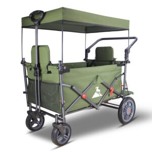 TOPWELL Klappbarer Handwagen mit Dach, Bremsen, 120 kg (Grün)