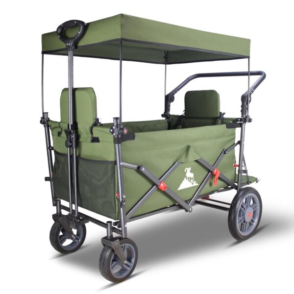 TOPWELL Klappbarer Handwagen mit Dach, Bremsen, 120 kg (Grün)